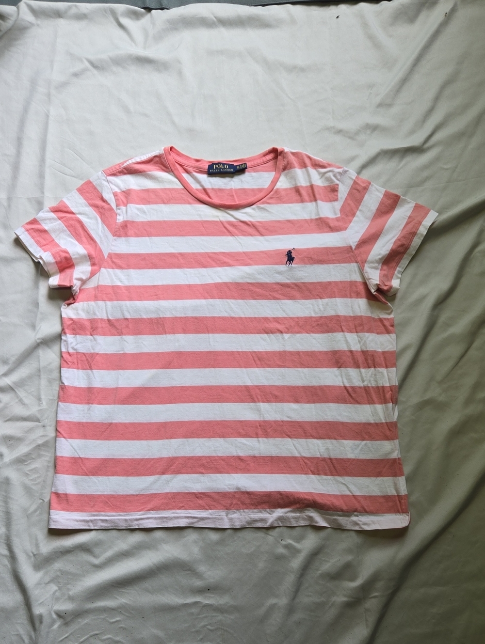 Polo by Ralph Lauren Coral Pink & White Striped Tee